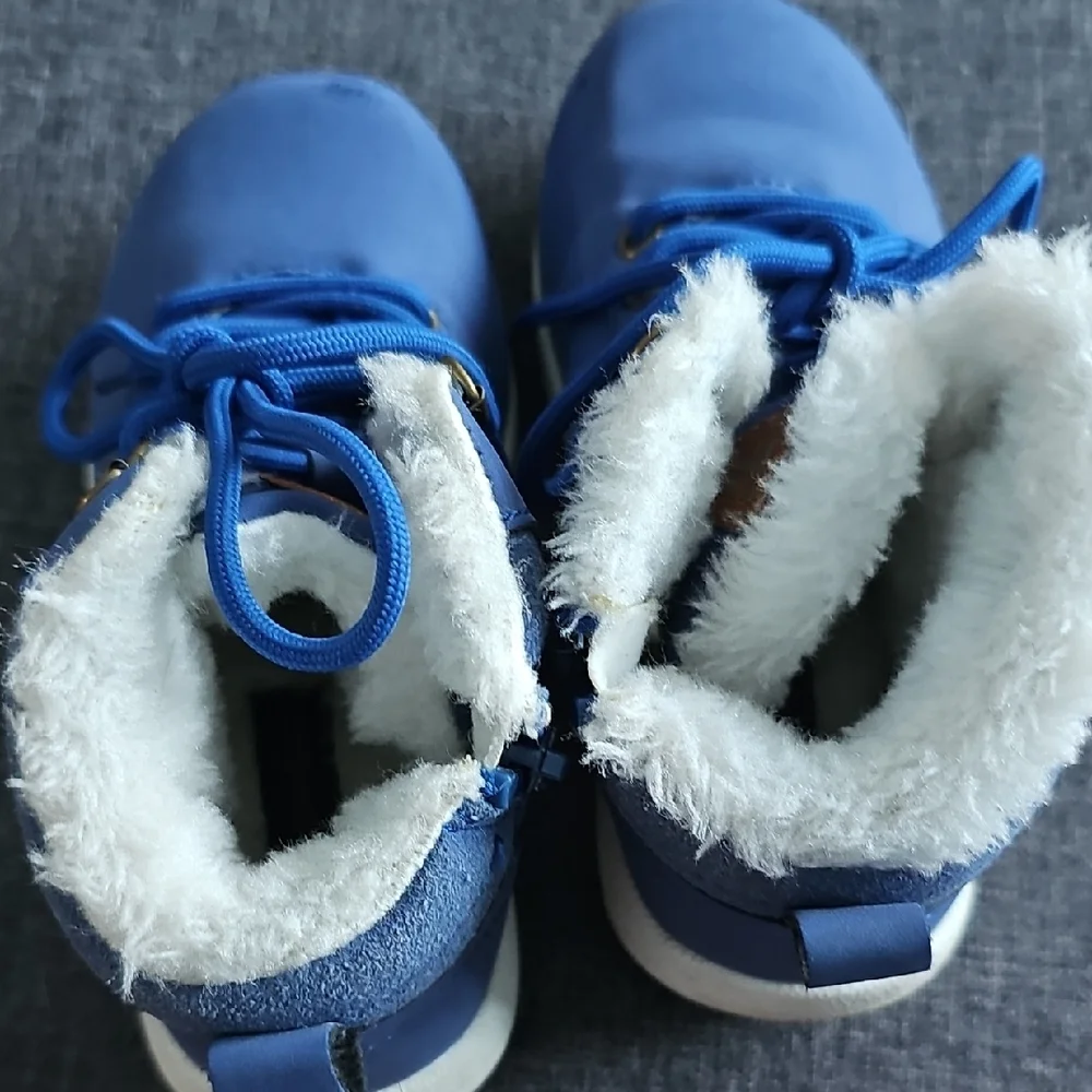 Mishansha Kids Boots Blue Shera Fur White Toddler Boy Girl Winter Outdoor Size 9